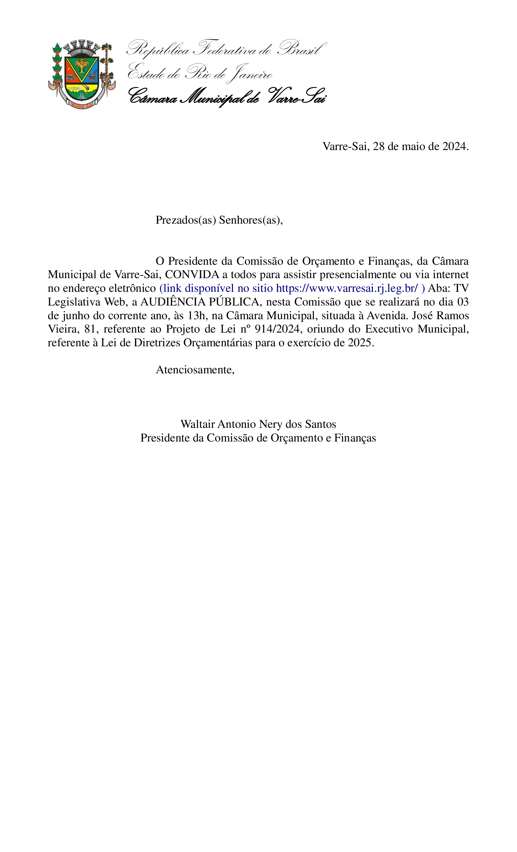 Convite lrf Audência ldo 2025 remarcada