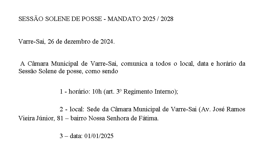 SESSÃO SOLENE DE POSSE - MANDATO 2025 / 2028